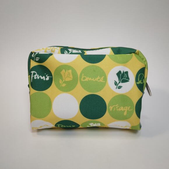 Lancome Cosmetics Small Zip-up Bag 6x5.5x2" Retro Yellow Lime Green White NWOT - Picture 6 of 9